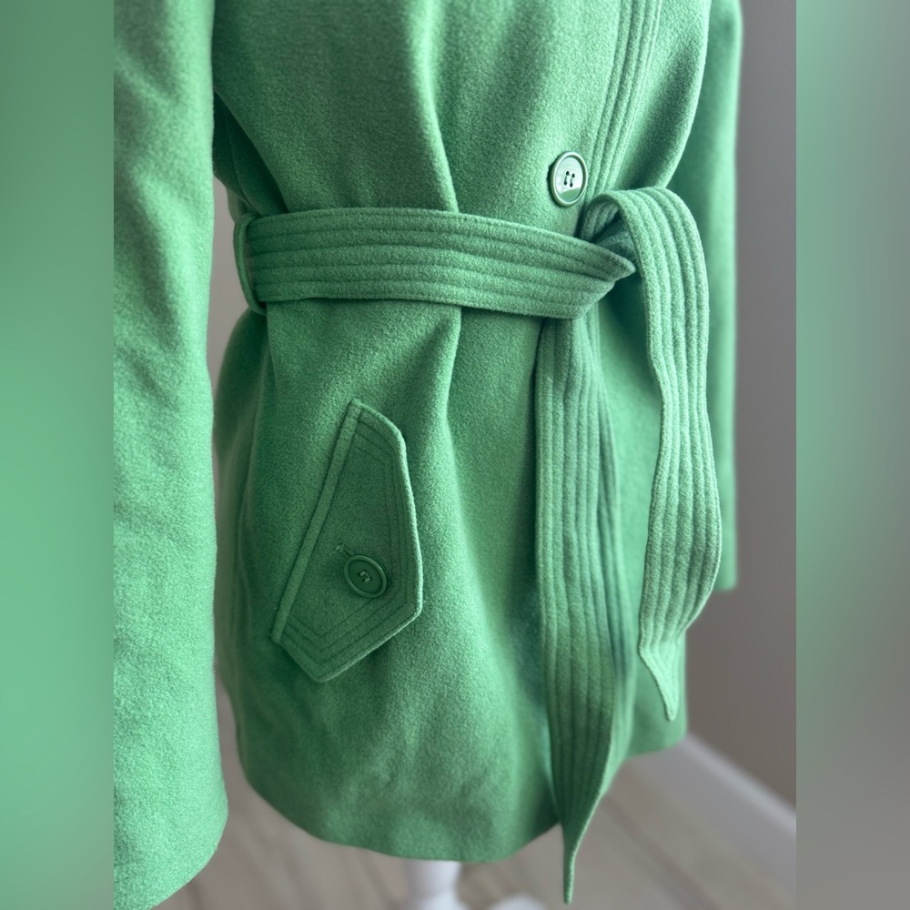Giacca Light Green Single Button Belted Wool Pea … - image 4
